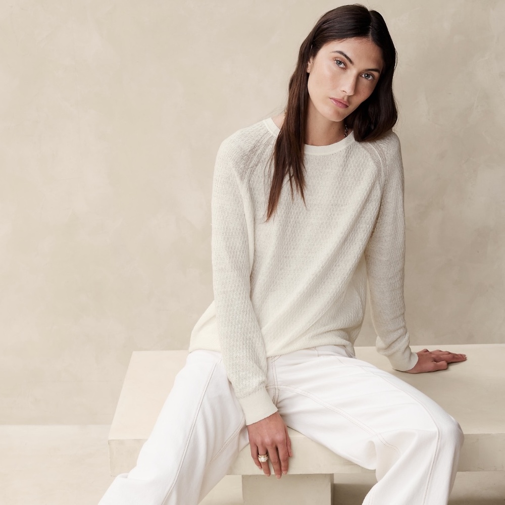 BANANA REPUBLIC Linen-Blend Sweater in Iced Vanilla Ivory, XL NWT